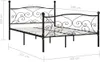 A black metal bed frame with a slatted base, shown from a side-angle with dimensions indicated by text overlays. Náhled obrázku produktu
