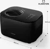 A black Klarstein ice cream maker is shown from a three-quarter angle on a light gray background. Dimensions are indicated with lines and text. Náhľad obrázku produktu