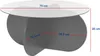 A 3D render of a round coffee table with a transparent top and a gray base, showing dimensions. Produktbild-Vorschau