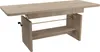 A light brown wooden extendable coffee table with a shelf and a crank mechanism. Produktbild-Vorschau