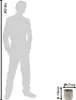 A silhouette of a person is shown next to a planter with dimensions indicated. Produktbild-Vorschau