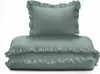 A stack of mint green bedding with ruffles. Anteprima dell’immagine prodotto