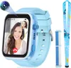 A close-up of a blue children's smartwatch displaying a video call. Produktbild-Vorschau