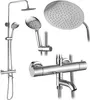 A collage of different views of a chrome shower set. Produktbild-Vorschau