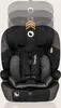 A black and gray car seat with adjustable headrest indicated by arrows. Produktbild-Vorschau