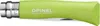 A close-up, side view of a green Opinel pocket knife against a white background. Podgląd zdjęcia produktu