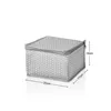 A gray polka dot storage box with dimensions indicated. Voir les images du produit