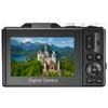 The back of a black digital camera displaying a scenic image of a castle and mountains on its screen. Produktbild-Vorschau