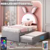 A child's bed with a bunny-themed headboard and LED lighting. Náhľad obrázku produktu