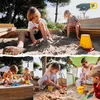A collage of children playing in a sandbox with toys, and a woman with two children. Produktbild-Vorschau