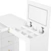 A close-up view of a white vanity table with an open compartment revealing storage sections and a mirror with LED lighting. Anteprima dell’immagine prodotto