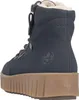 A close-up side view of a blue Rieker women's boot with a brown sole. Voir les images du produit