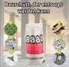 A white asbestos disposal bag is shown in the center, surrounded by circular images of different types of construction debris and materials, all with green checkmarks indicating suitability for disposal. The background is a blurred image of a construction  Produktbild-Vorschau
