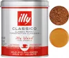 A can of Illy Classico ground coffee with two circular insets showing coffee grounds and a coffee puck. Produktbild-Vorschau