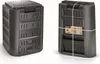 Two views of a black compost bin are shown against a white background. Produktbild-Vorschau
