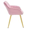 A side view of a pink velvet accent chair with gold metal legs, isolated on a white background. Náhľad obrázku produktu