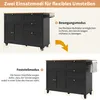 The image shows a black kitchen cart in two different modes: one with wheels for movement and another with feet for stability. It highlights the flexibility of the cart. Podgląd zdjęcia produktu