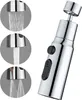 A chrome kitchen faucet sprayer head is shown with three circular insets demonstrating different water spray patterns. Anteprima dell’immagine prodotto
