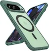 Two phone cases are shown in a diagonal arrangement against a white background. One case is in the foreground, showing the back with a magnetic ring and a Google logo. The other case is in the background, showing the side with buttons and the screen.