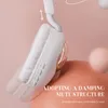 A close-up marketing image of white headphones with a pink and peach background, highlighting a specific feature. Voir les images du produit