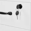 A close-up view of a white filing cabinet drawer with a black handle and a lock with two keys. Produktbild-Vorschau