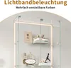 A glass display cabinet with LED lighting, showcasing decorative items and books. Produktbild-Vorschau