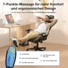 A man is relaxing in a gaming chair with his feet up, while a laptop is on a desk in the background. A remote control for the chair is in the foreground. Produktbild-Vorschau