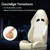 A close-up of a foam seat cushion with a finger pressing into it, set against a dark background with a blurred image of a sports car. Produktbild-Vorschau