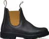 A single brown leather boot with tan elastic sides is shown against a white background. Voir les images du produit