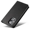 A black flip cover phone case with a camera cutout is shown at an angle on a white background. Produktbild-Vorschau