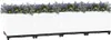 A row of four white planters filled with purple and yellow flowers, set against a white background. Náhled obrázku produktu