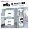 A marketing image for an insect repellent spray, showing images of silverfish and paperfish, and the product bottle. Produktbild-Vorschau