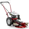 A red and silver rotary mower with a black engine and wheels, shown against a white background. Produktbild-Vorschau