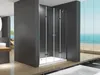 A modern bathroom with a glass shower enclosure overlooking a beach and ocean view. Produktbild-Vorschau