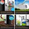 A collage of four images showcasing different features of a solar shower. Produktbild-Vorschau