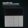 A close-up marketing image of a smart thermostat with text overlays describing its features. Produktbild-Vorschau