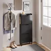 SoBuy Schuhschrank FSR151-H-E-SCH in Schwarz im modernen Eingangsbereich mit Jacke und Hut am Haken Voir les images du produit