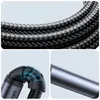 A collage of close-up shots of a black braided audio cable, highlighting its construction and connector. Náhled obrázku produktu