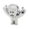 A silver figurine of a cartoon character with headphones and hands raised. Produktbild-Vorschau