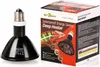 A black ceramic heat lamp and its packaging are displayed side-by-side against a white background. Náhled obrázku produktu