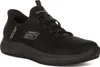 A black Skechers shoe is shown against a white background. Voir les images du produit