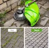 A weed brush attachment for a string trimmer is shown, with a before and after comparison of a paved area. Voir les images du produit