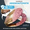 A toilet seat and lid with a floral pattern, presented with marketing text and graphics. Náhled obrázku produktu