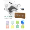 A collage of images showing a person sleeping, various alarm clocks, and icons representing the features of a digital alarm clock. Produktbild-Vorschau