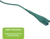 A close-up of a teal power cable connector with a green text overlay. Produktbild-Vorschau