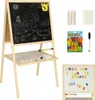 A children's easel with a chalkboard and whiteboard, along with accessories like chalk, magnetic letters, and markers. Podgląd zdjęcia produktu