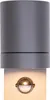 A close-up, front-facing view of a modern outdoor wall light with a motion sensor. Produktbild-Vorschau