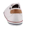 The back view of a white sneaker with brown accents and striped sole. Produktbild-Vorschau