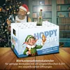 A Christmas-themed scene with a beer advent calendar, an elf, and a man in the background. Produktbild-Vorschau