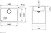 Technical drawing of a sink with dimensions and a faucet. Produktbild-Vorschau